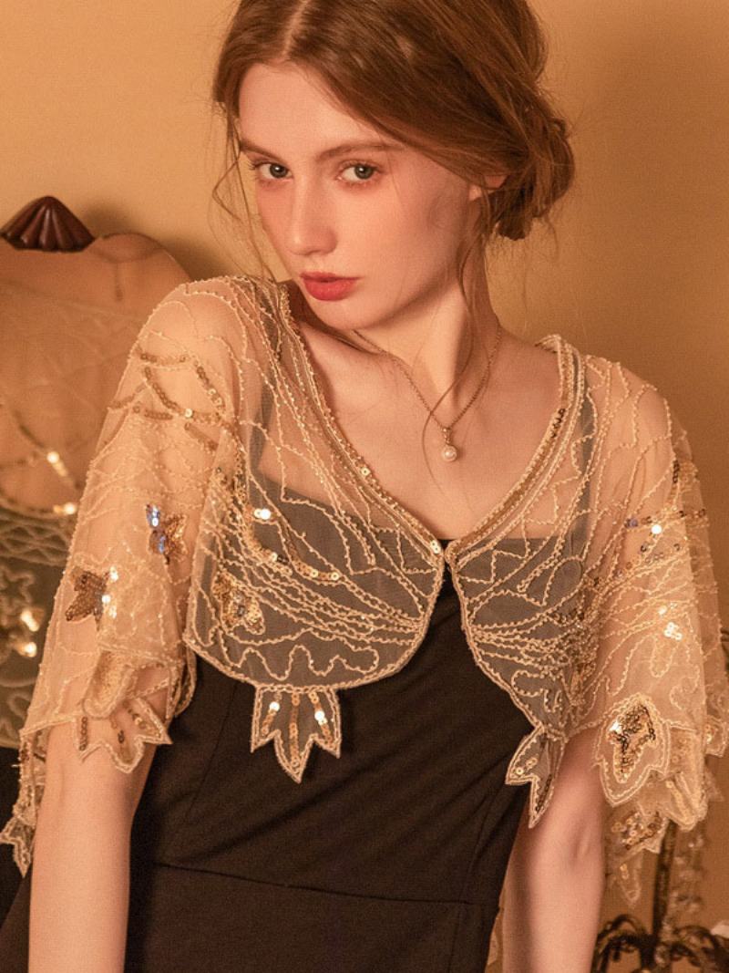 1920 Γυναικεία Poncho V-neck Sheer Sequins Cape