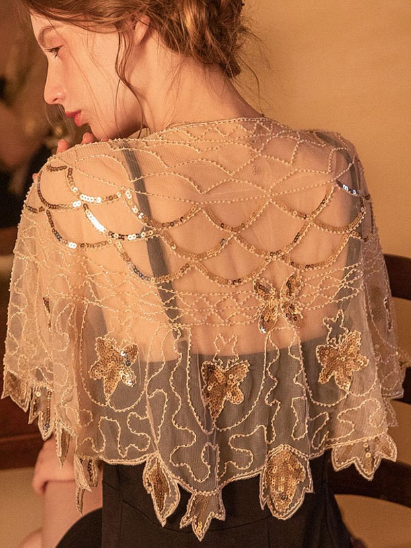 1920 Γυναικεία Poncho V-neck Sheer Sequins Cape - Σαμπάνια