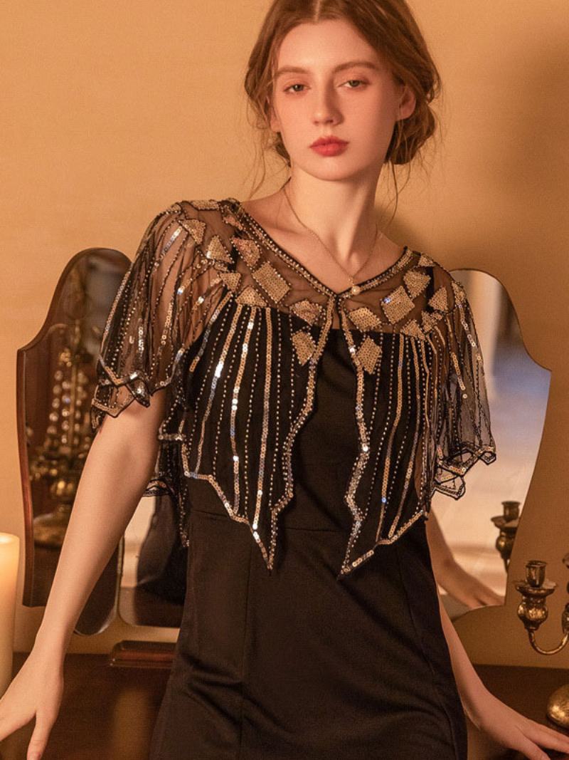 1920 Γυναικεία Poncho V-neck Sheer Sequins Cape