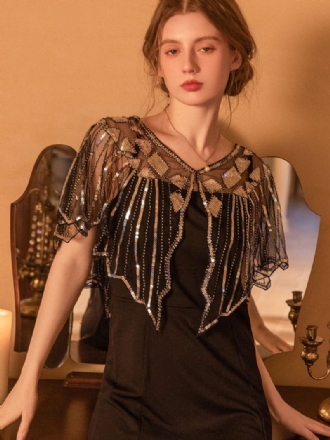 1920 Γυναικεία Poncho V-neck Sheer Sequins Cape