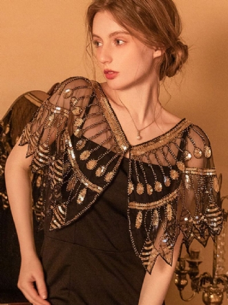 1920 Γυναικεία Poncho V-neck Sheer Sequins Cape