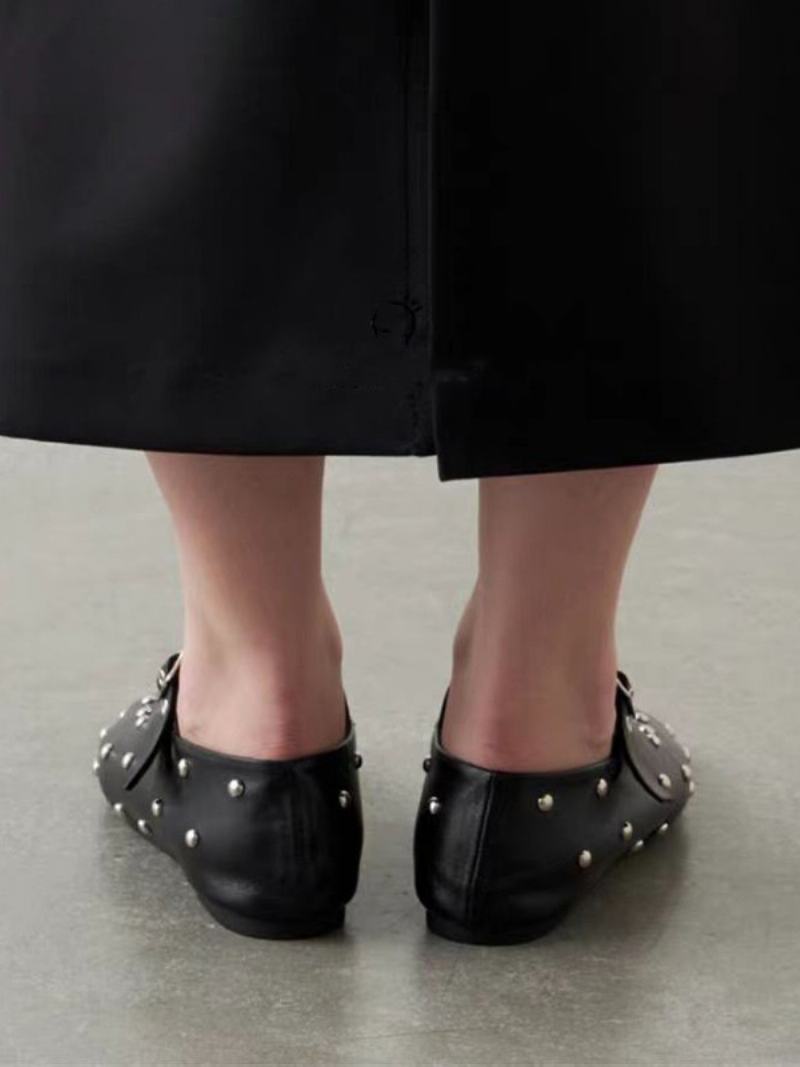 Black Ballerina Flats Γυναικεία Στρας Στρογγυλά Μπαλαράκια - Μαύρο