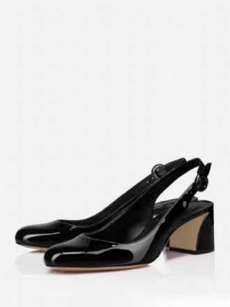 Black Block Heel Pumps Γυναικεία Τετράγωνα Δάχτυλα Slingback