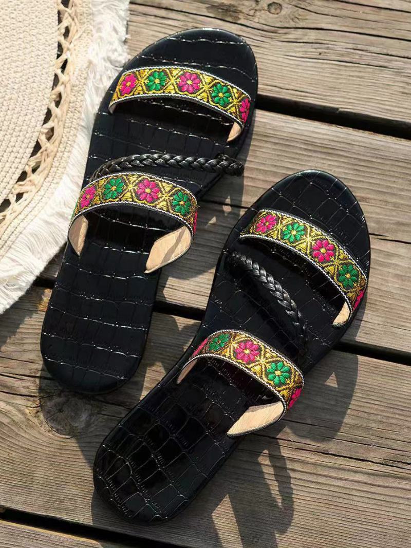 Boho Sandal Slides Γυναικείες Παντόφλες Παραλίας Με Ανοιχτό Δάχτυλο - Μαύρο