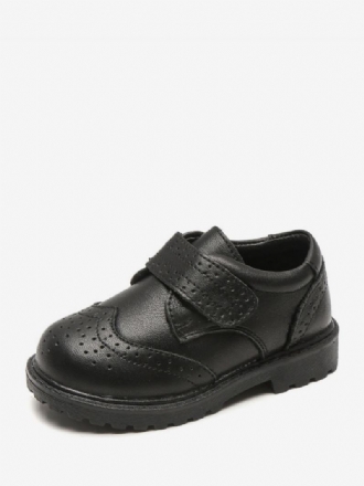 Boy's Brogue Loafers Round Toe Μαύρο Pu Leather Slip On Παπούτσια Πάρτι