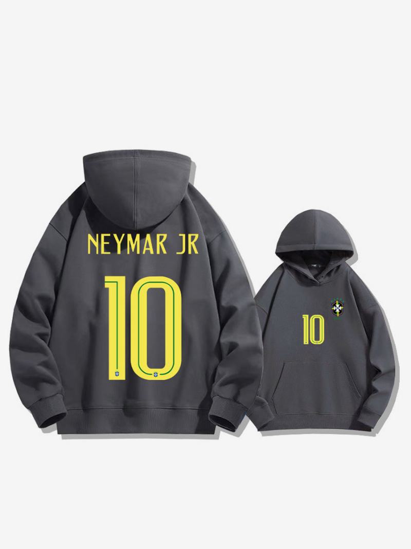 Brazil Training Hoodie Neymar Number 10 Ανδρικό Τοπ - Βαθύ Γκρι