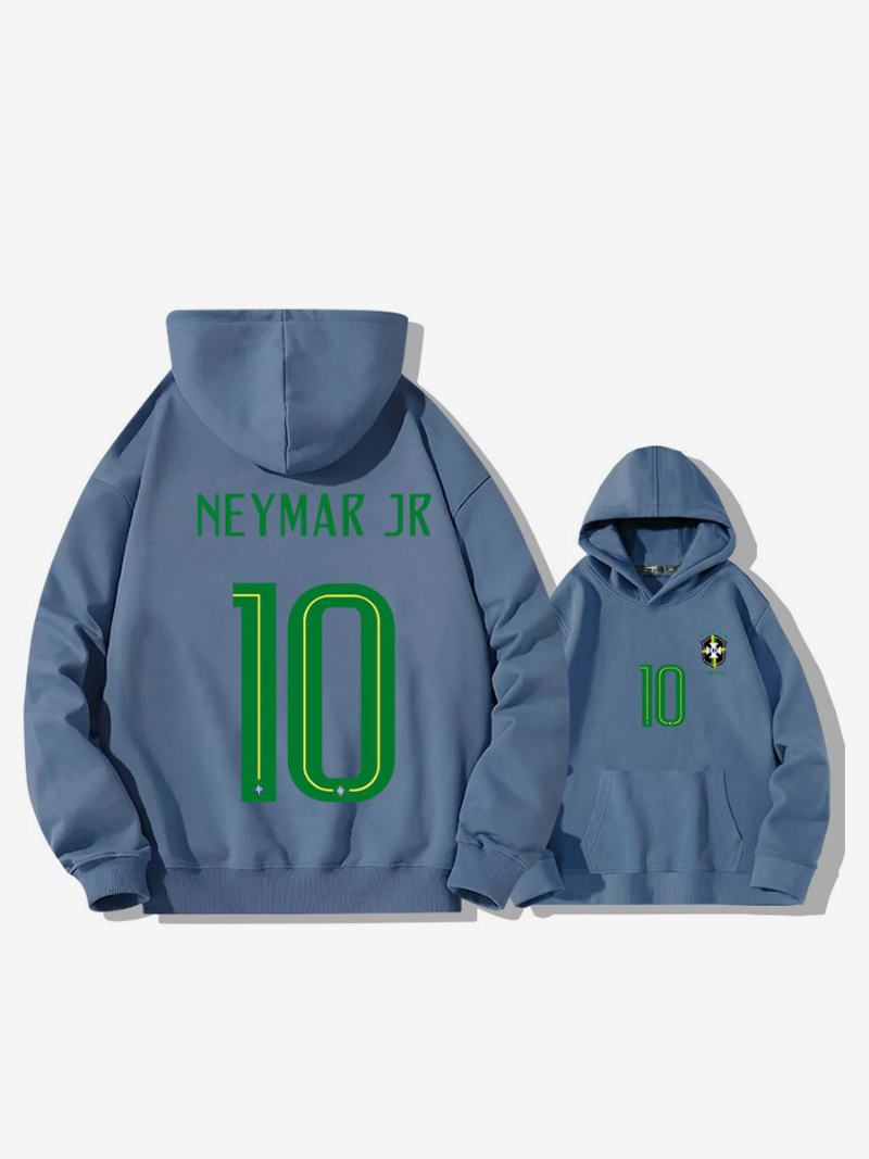 Brazil Training Hoodie Neymar Number 10 Ανδρικό Τοπ - Μπλε Γκρι