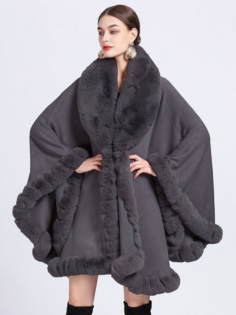 Cloak Cape Faux Fur Bride Wraps Poncho Coat Για Γυναίκες - Βαθύ Γκρι