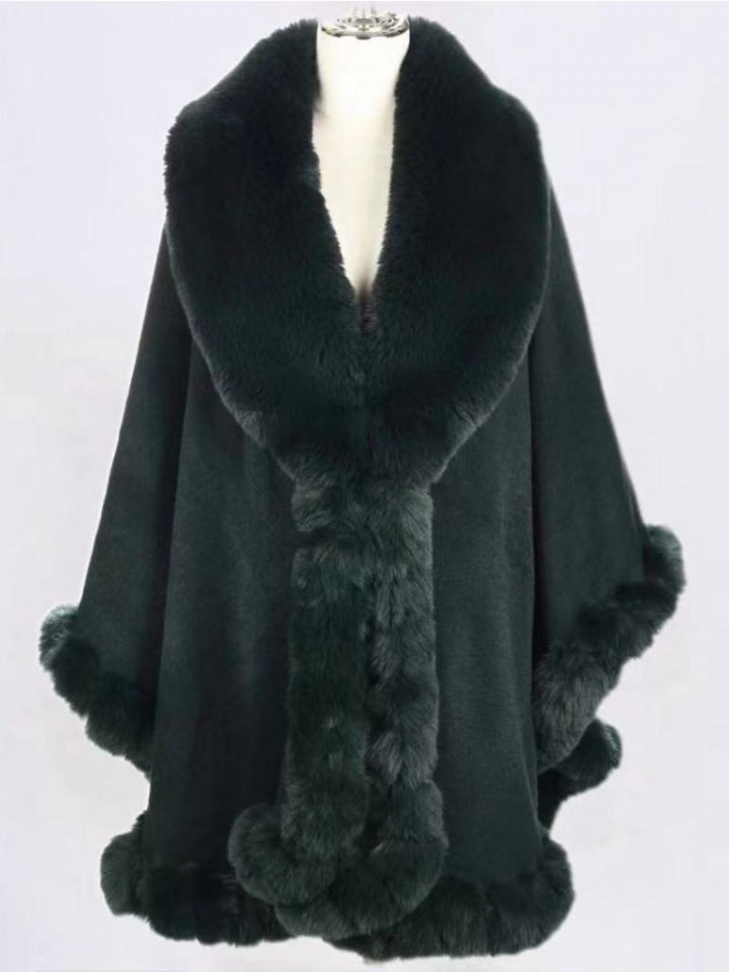 Cloak Cape Faux Fur Bride Wraps Poncho Coat Για Γυναίκες - Σκούρο Πράσινο