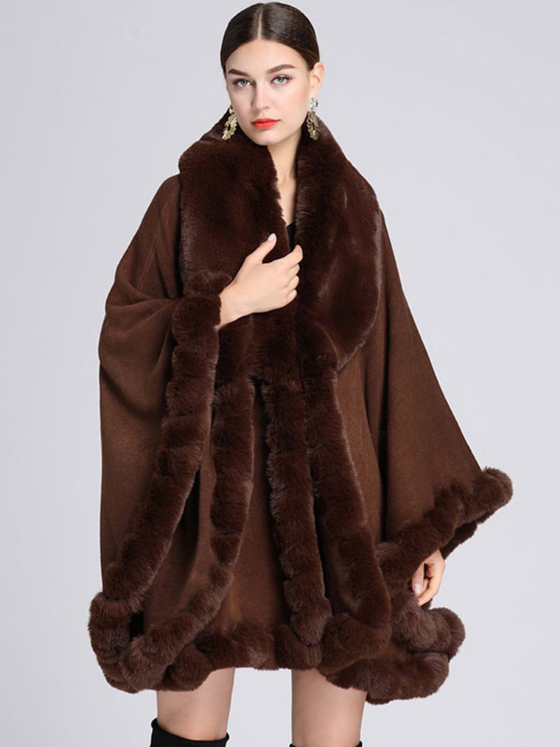 Cloak Cape Faux Fur Bride Wraps Poncho Coat Για Γυναίκες - Καφέ Καφέ