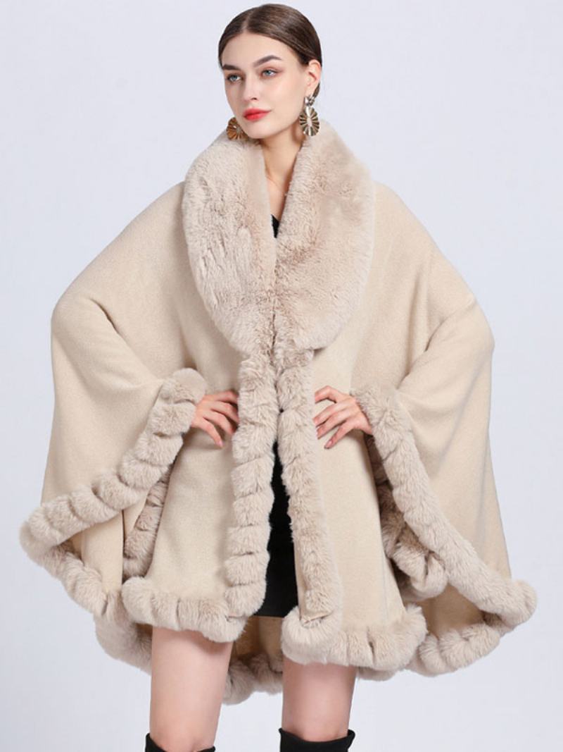 Cloak Cape Faux Fur Bride Wraps Poncho Coat Για Γυναίκες - Μπεζ