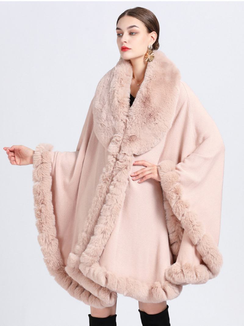 Cloak Cape Faux Fur Bride Wraps Poncho Coat Για Γυναίκες - Ροζ