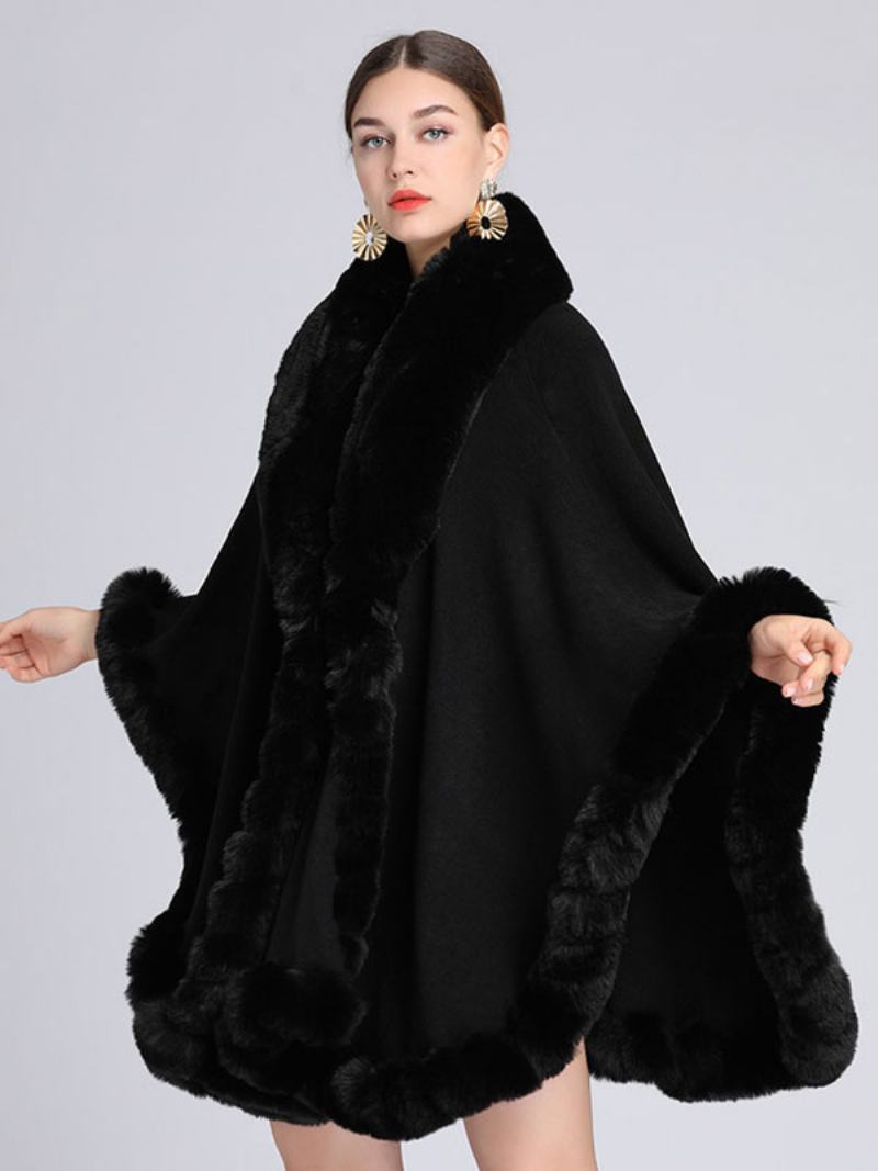 Cloak Cape Faux Fur Bride Wraps Poncho Coat Για Γυναίκες - Μαύρο