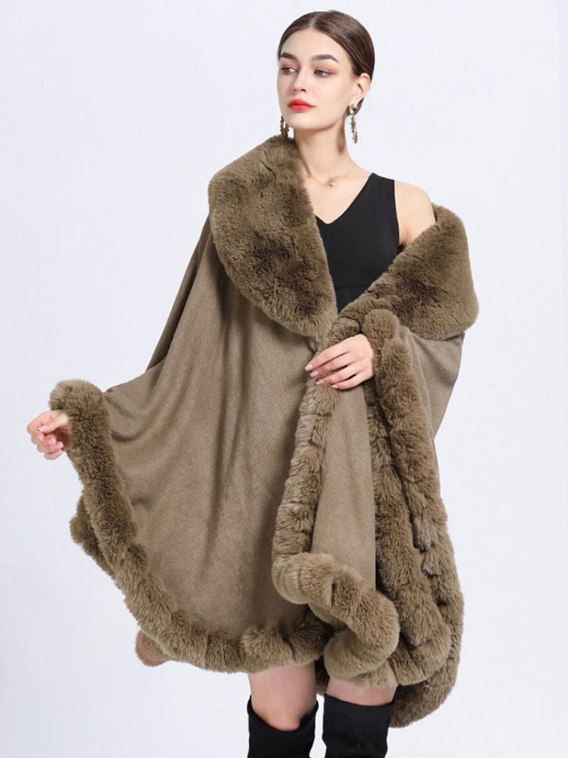 Cloak Cape Faux Fur Bride Wraps Poncho Coat Για Γυναίκες - Χακί