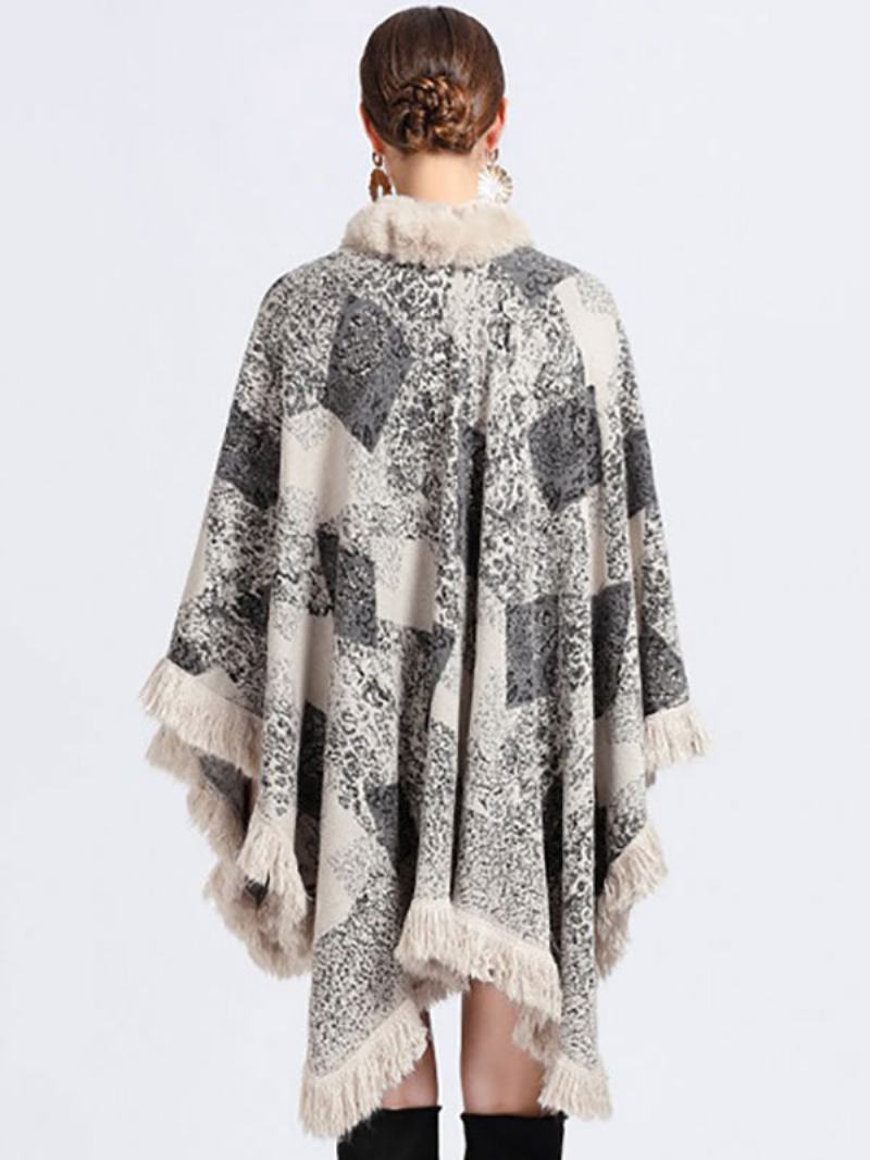 Cloak Cape Faux Fur Wraps Shawl Spring Poncho Coat Για Γυναίκες - Μπεζ