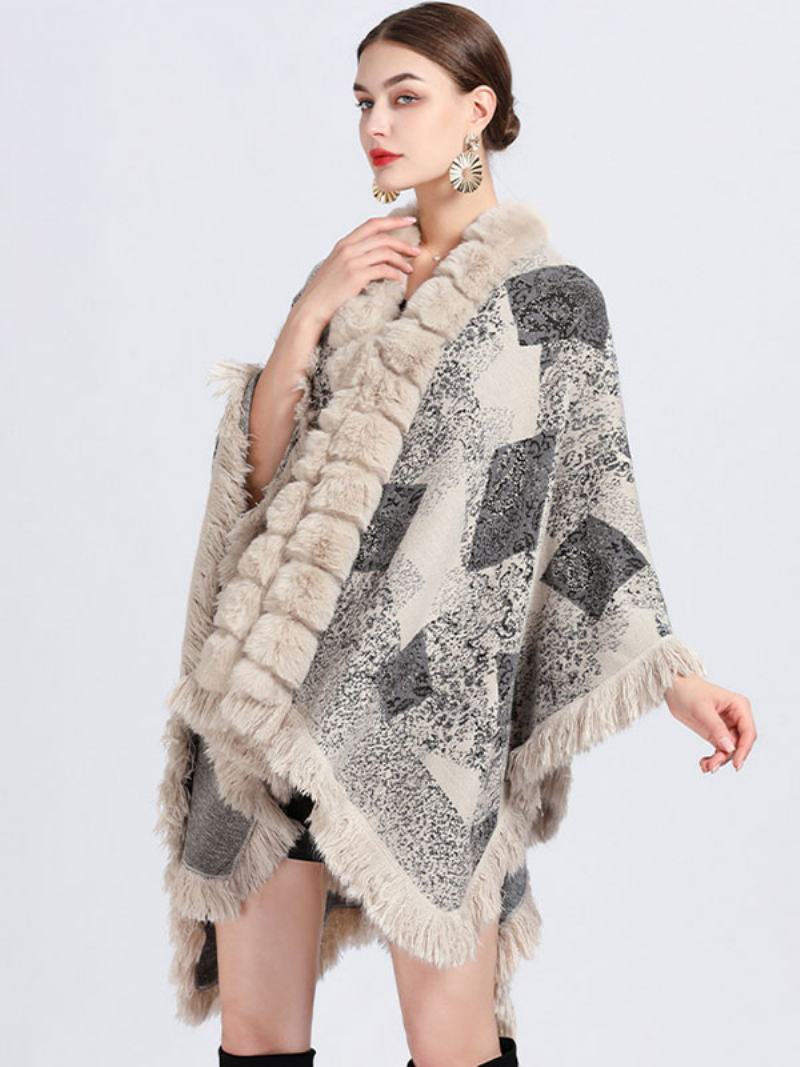 Cloak Cape Faux Fur Wraps Shawl Spring Poncho Coat Για Γυναίκες - Μπεζ