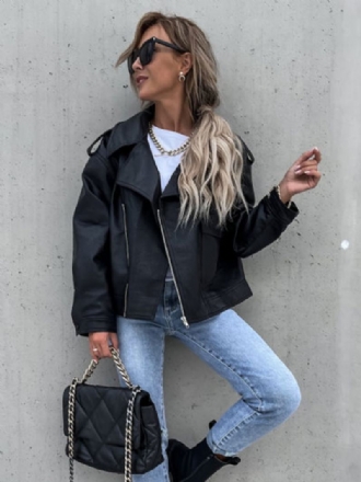 Faux Leather Moto Jacket Μαύρο Πέτο Με Φερμουάρ Pu Oversized Άνοιξη Φθινόπωρο Biker Εξωτερικά Ρούχα Για Γυναίκες