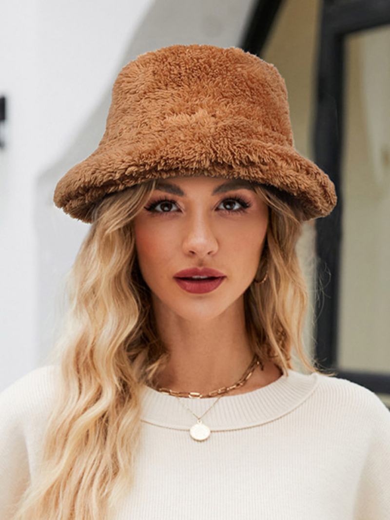 Fisherman Hats Faux Fur Μονόχρωμο Φθινοπωρινό Χειμώνα Γυναικείο Καπέλο - Καφέ Ανοιχτό