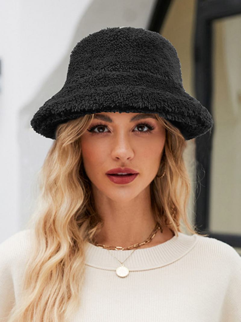 Fisherman Hats Faux Fur Μονόχρωμο Φθινοπωρινό Χειμώνα Γυναικείο Καπέλο - Μαύρο