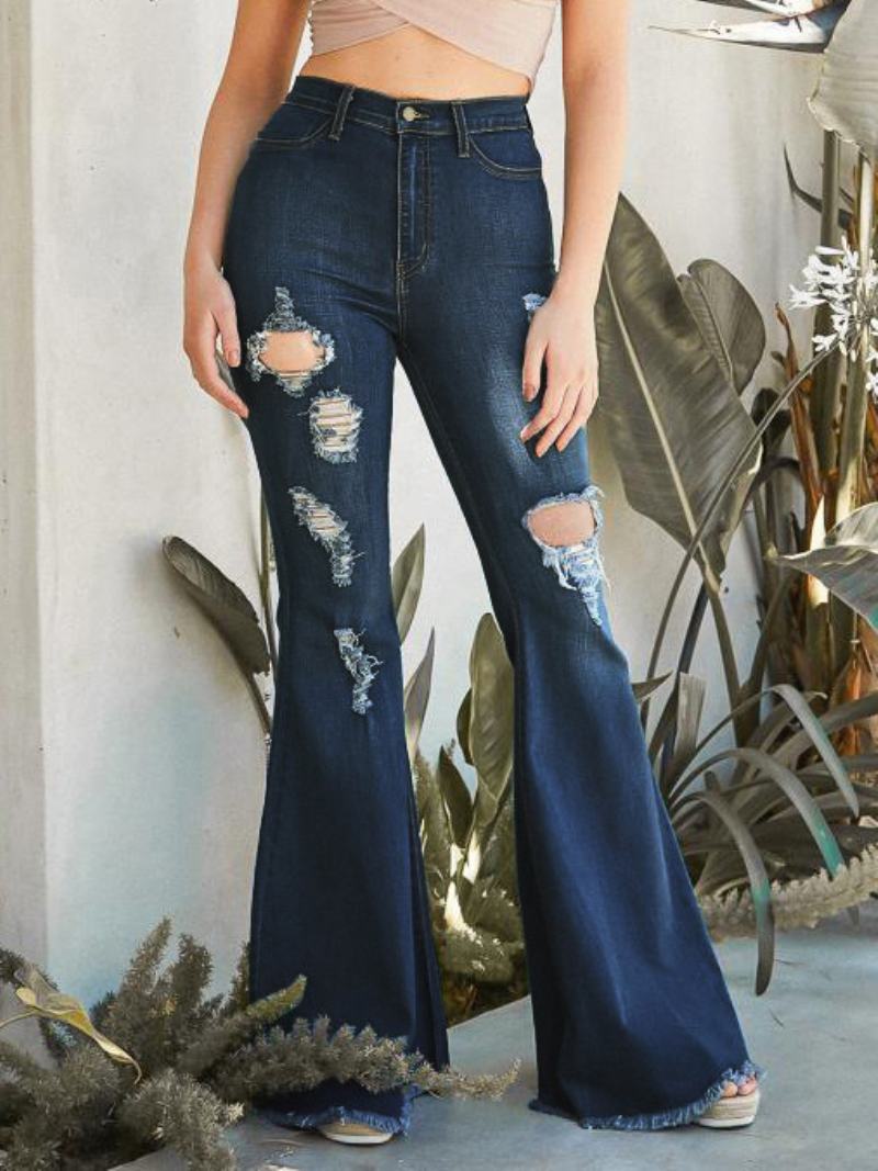 Flare Jeans Raw Edge Ripped Ψηλόμεσα Καμπάνα Για Γυναίκες