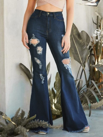 Flare Jeans Raw Edge Ripped Ψηλόμεσα Καμπάνα Για Γυναίκες