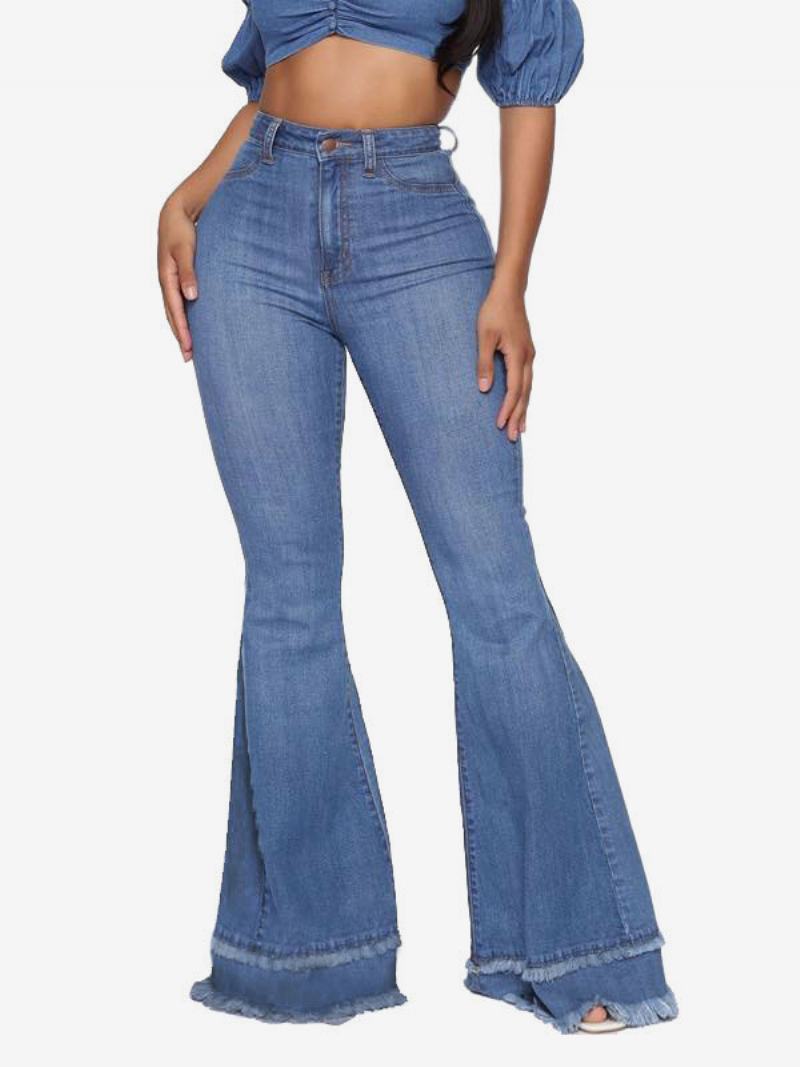 Flare Jeans Για Γυναικεία Ανοιξιάτικα Βαμβακερά Παντελόνια - Μπλε