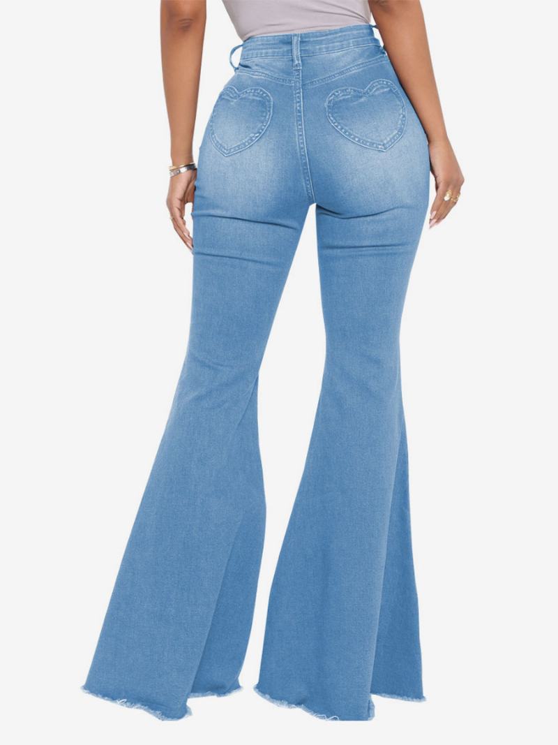 Flare Jeans Ψηλόποδα Βαμβακερά Καμπάνα Για Γυναίκες - Μπλε