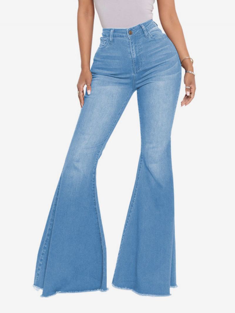 Flare Jeans Ψηλόποδα Βαμβακερά Καμπάνα Για Γυναίκες - Μπλε