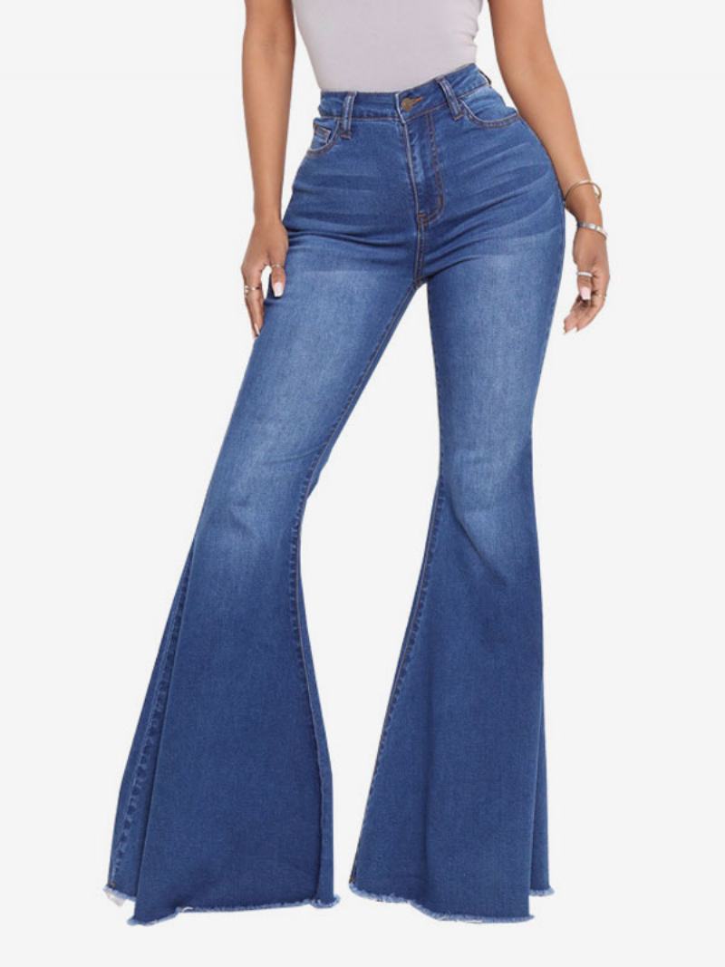 Flare Jeans Ψηλόποδα Βαμβακερά Καμπάνα Για Γυναίκες - Βαθύ Μπλε