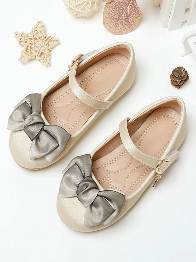 Flower Παπούτσια Για Κορίτσια Apricot Pu Leather Bows Πάρτι For Kids