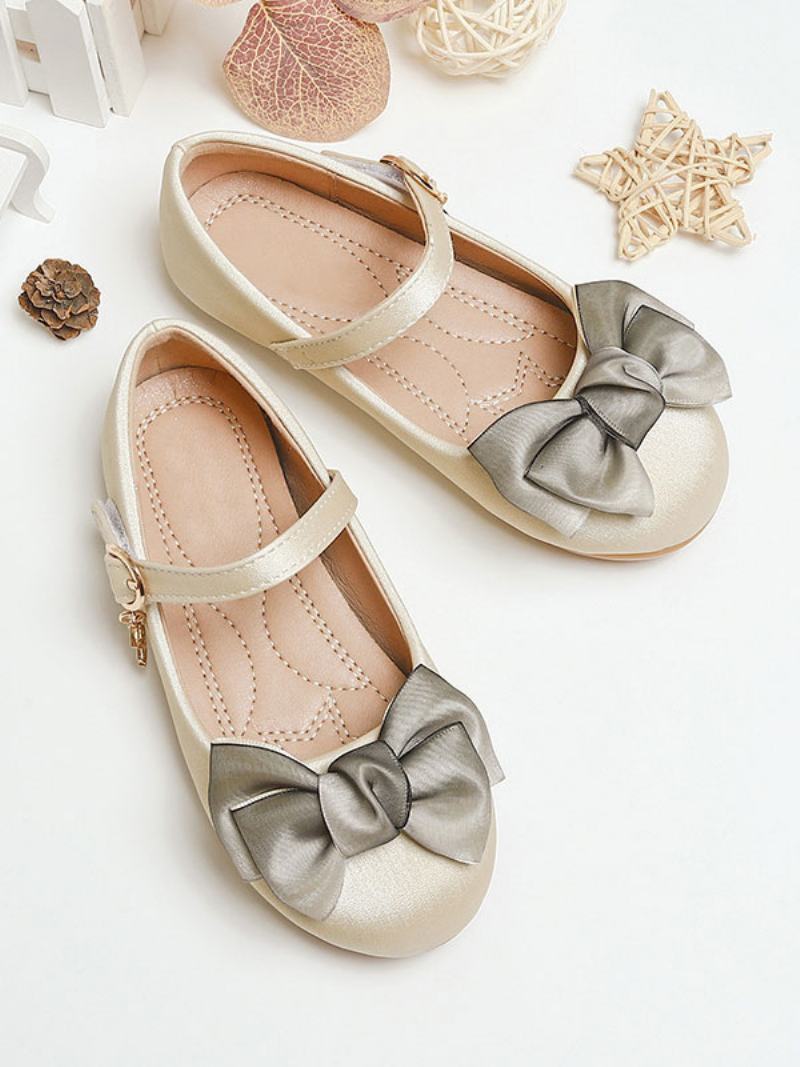 Flower Παπούτσια Για Κορίτσια Apricot Pu Leather Bows Πάρτι For Kids - Ανοιχτό Κίτρινο