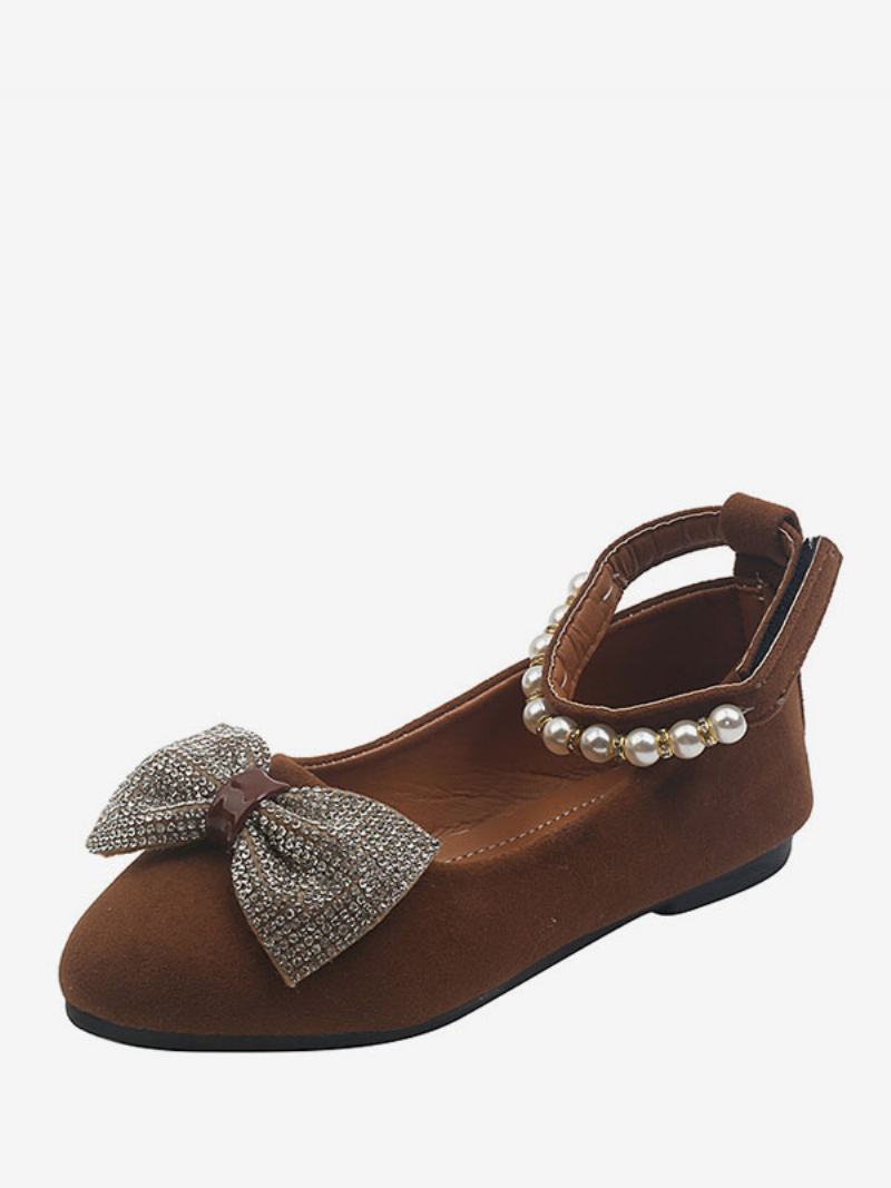 Flower Παπούτσια Για Κορίτσια Coffee Brown Suede Leather Rhinestones Πάρτι For Kids