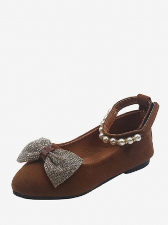 Flower Παπούτσια Για Κορίτσια Coffee Brown Suede Leather Rhinestones Πάρτι For Kids