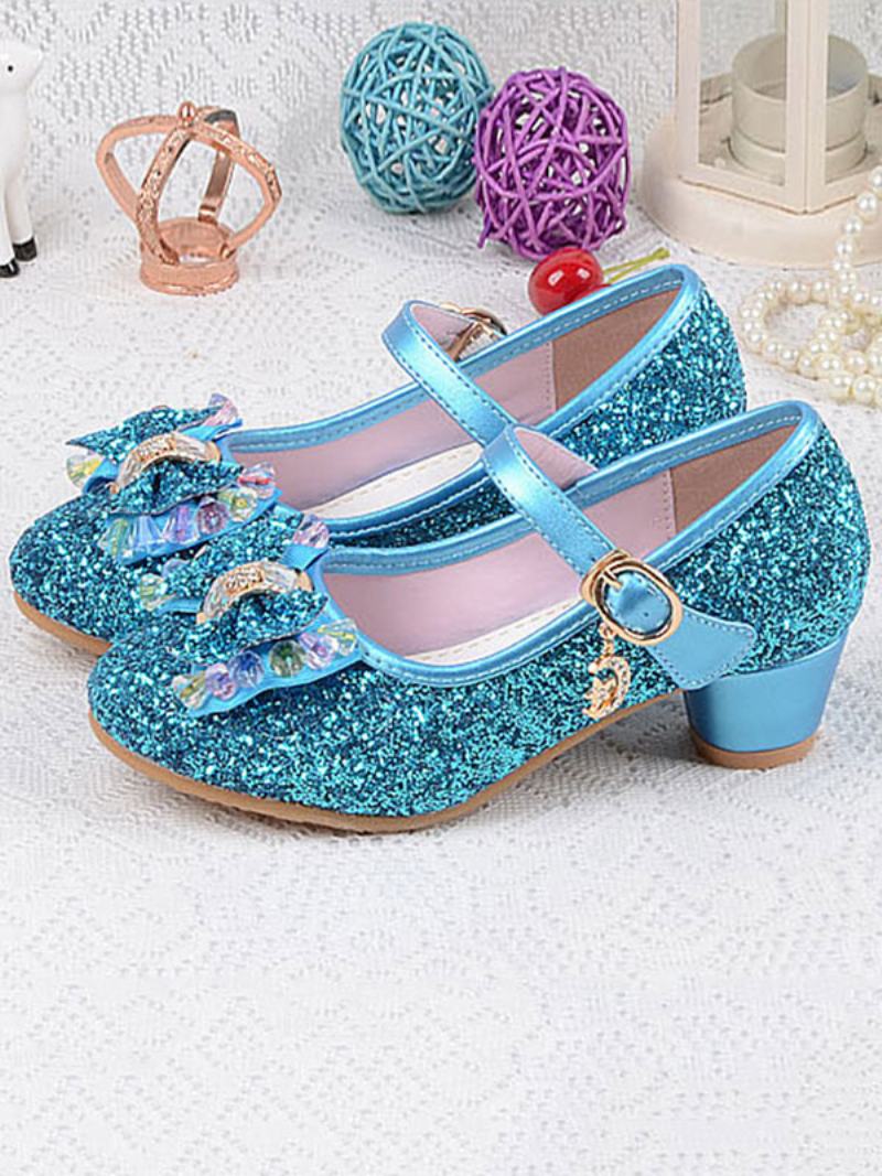 Flower Παπούτσια Για Κορίτσια Glitter Bow Mary Jane Chunky Heel Pumps