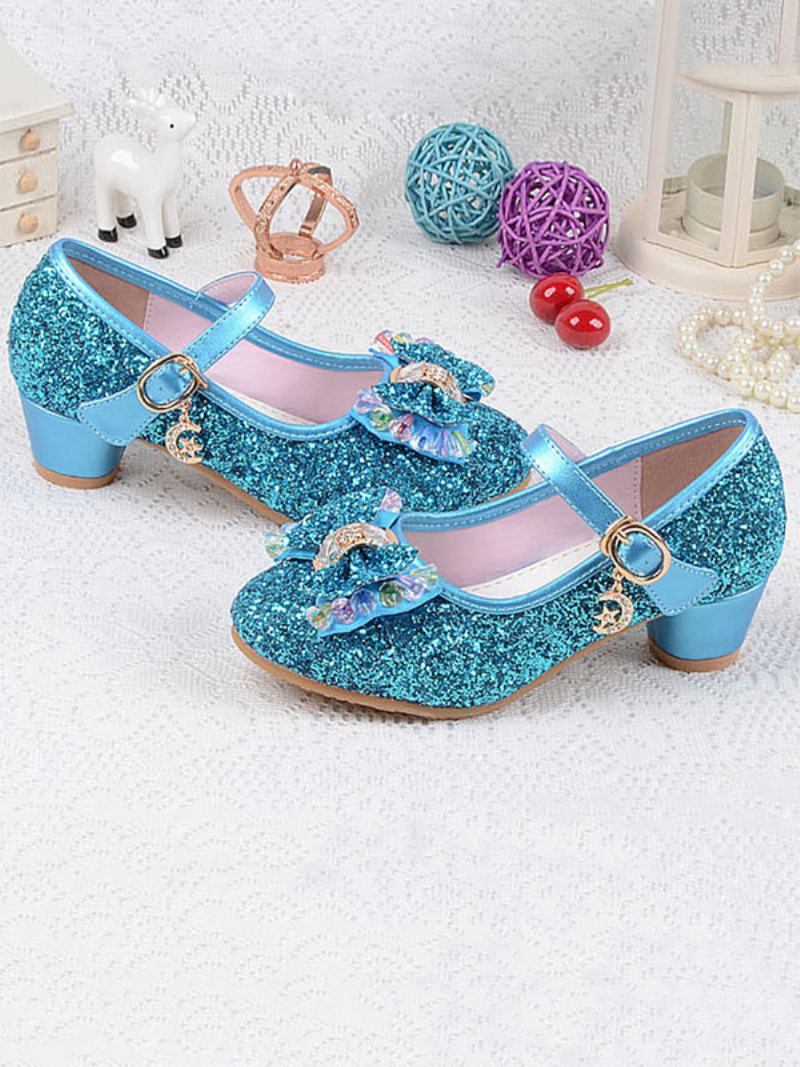 Flower Παπούτσια Για Κορίτσια Glitter Bow Mary Jane Chunky Heel Pumps -  Ανοιχτό Μπλε Του Ουρανού