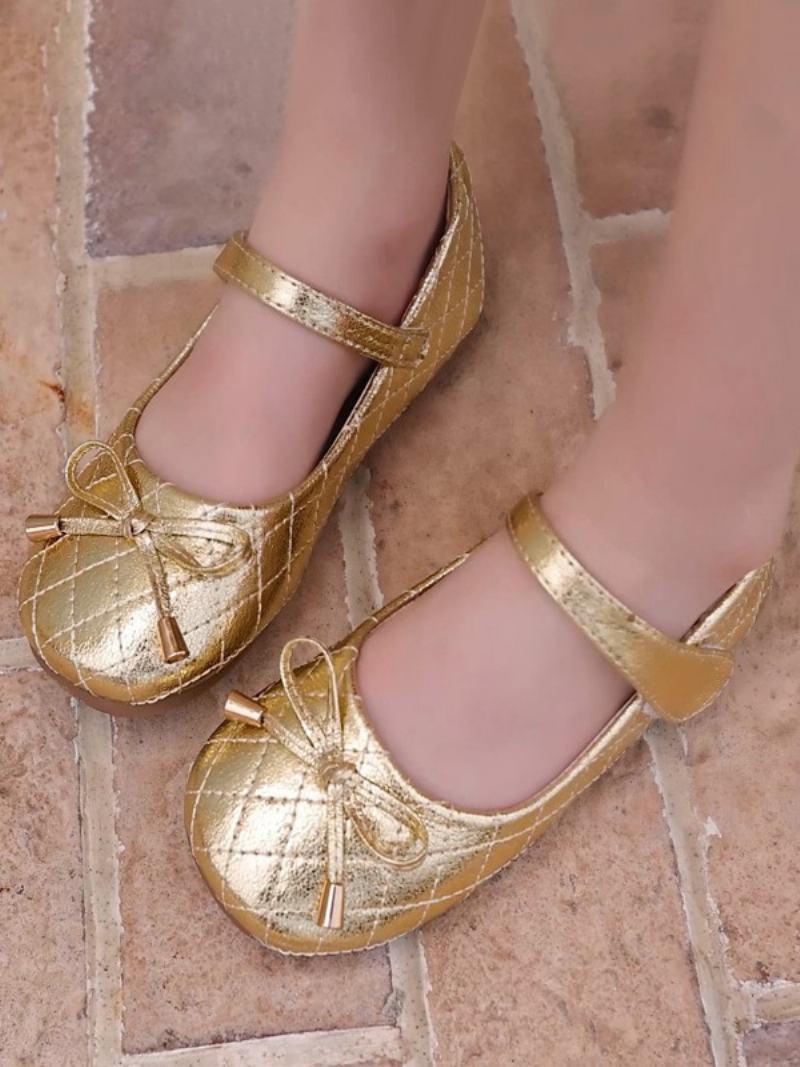 Flower Παπούτσια Για Κορίτσια Gold Pu Leather Bows Πάρτι For Kids