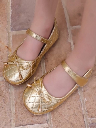 Flower Παπούτσια Για Κορίτσια Gold Pu Leather Bows Πάρτι For Kids