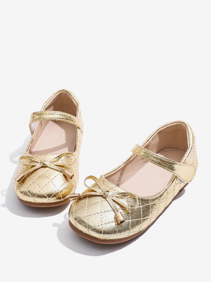 Flower Παπούτσια Για Κορίτσια Gold Pu Leather Bows Πάρτι For Kids - Χρυσός