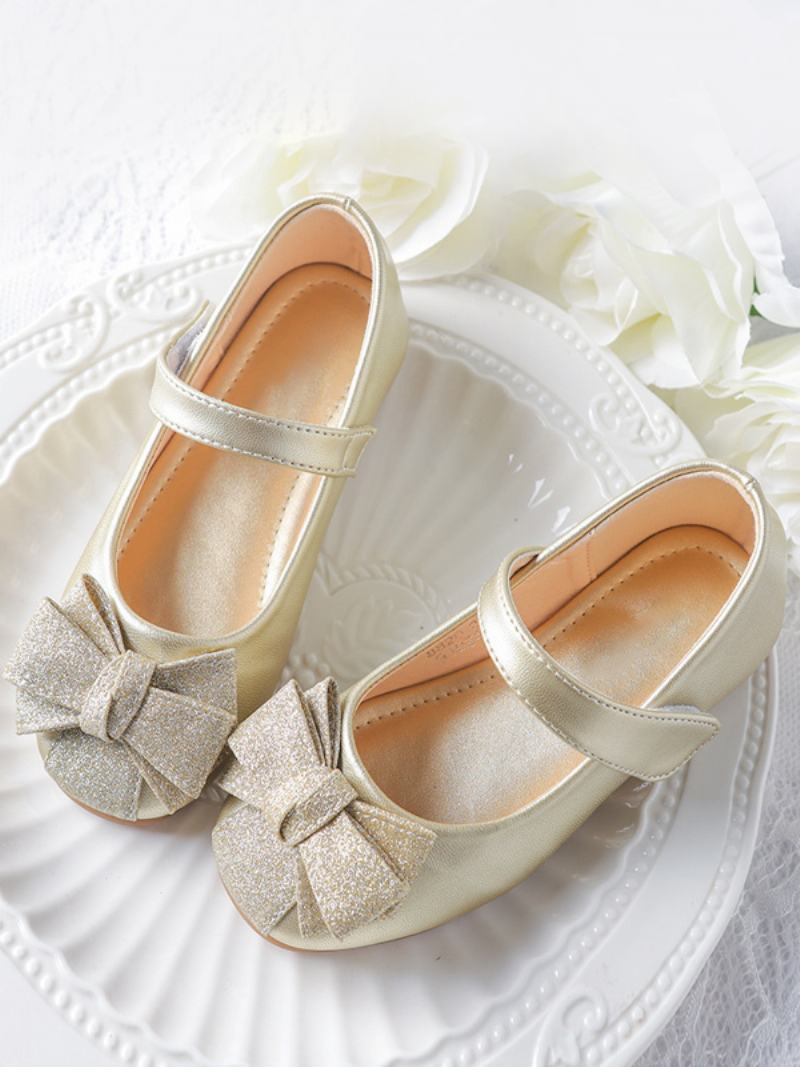 Flower Παπούτσια Για Κορίτσια Gold Pu Leather Bows Πάρτι For Kids