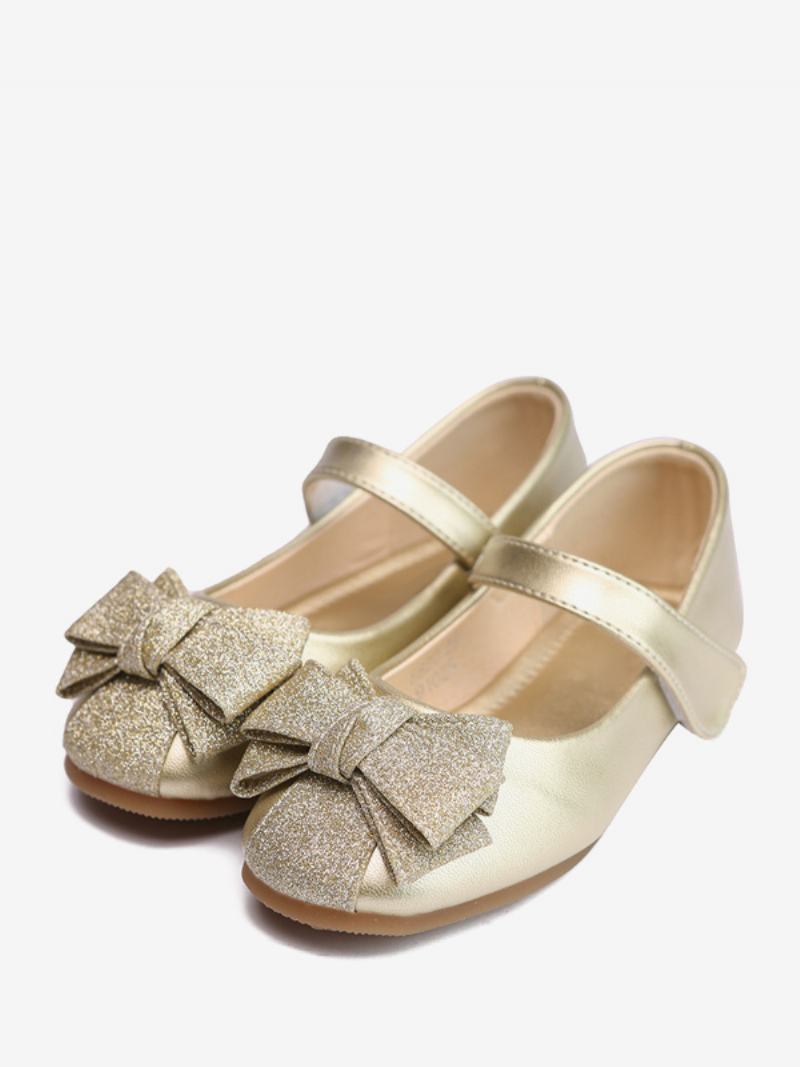 Flower Παπούτσια Για Κορίτσια Gold Pu Leather Bows Πάρτι For Kids - Χρυσός