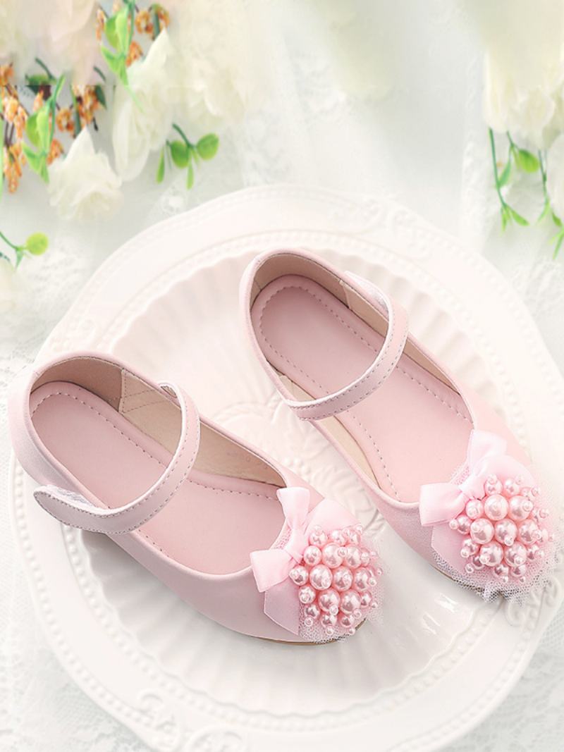 Flower Παπούτσια Για Κορίτσια Pink Pu Leather Bows Πάρτι For Kids - Ροζ