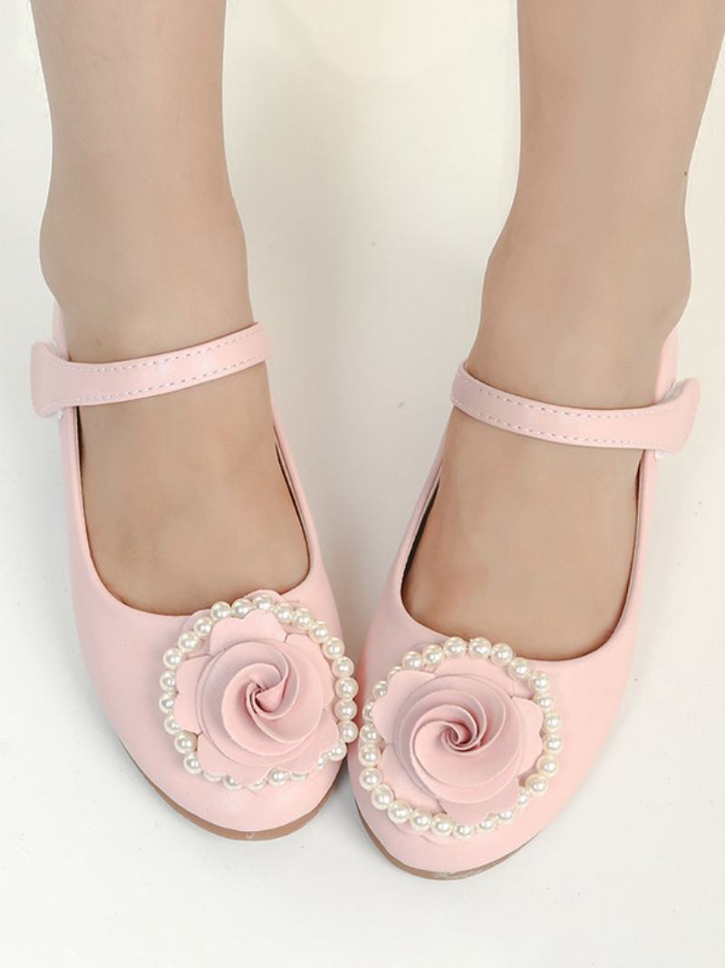 Flower Παπούτσια Για Κορίτσια Pink Pu Leather Flowers Πάρτι For Kids