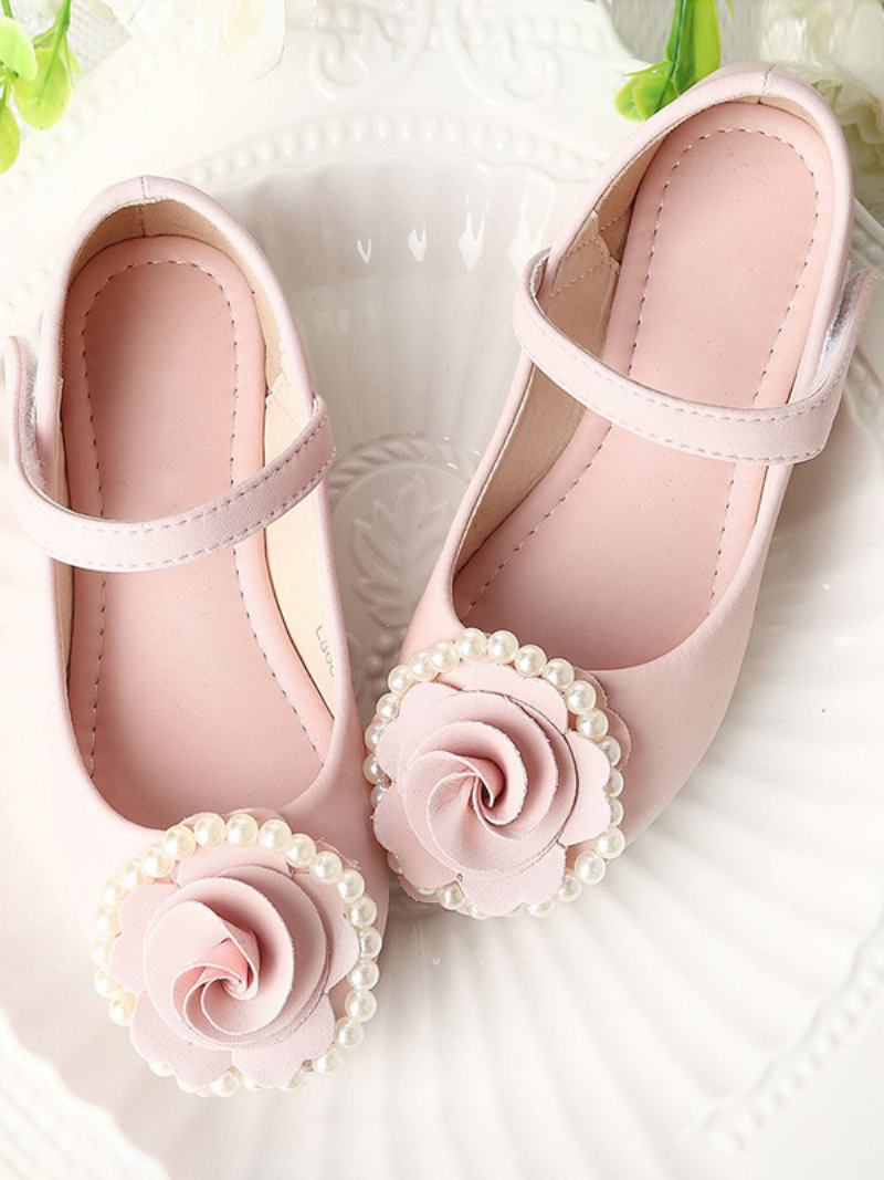 Flower Παπούτσια Για Κορίτσια Pink Pu Leather Flowers Πάρτι For Kids - Ροζ