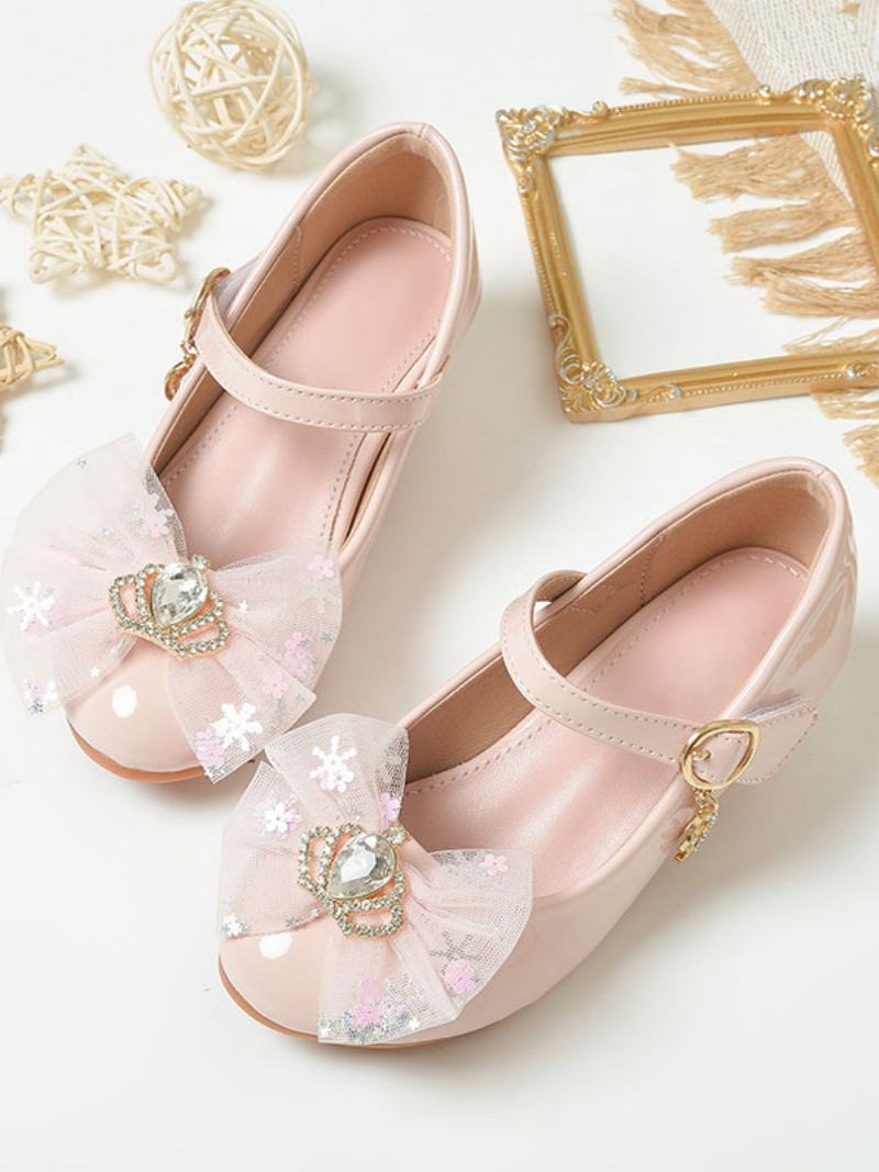 Flower Παπούτσια Για Κορίτσια Pink Pu Leather Rhinestones Πάρτι For Kids - Ροζ