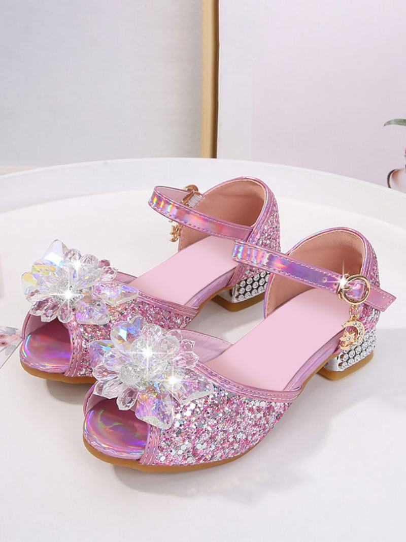 Flower Παπούτσια Για Κορίτσια Pink Sequined Rhinestones Πάρτι For Kids - Ροζ