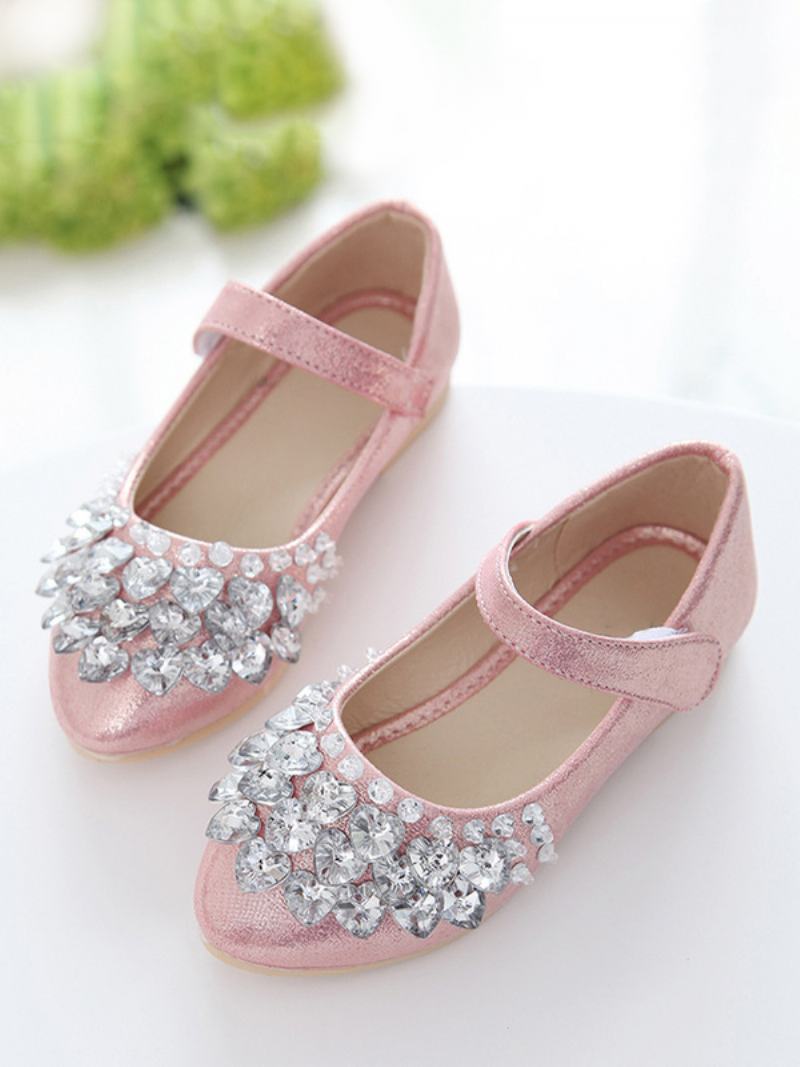 Flower Παπούτσια Για Κορίτσια Pink Sequined Rhinestones Πάρτι For Kids