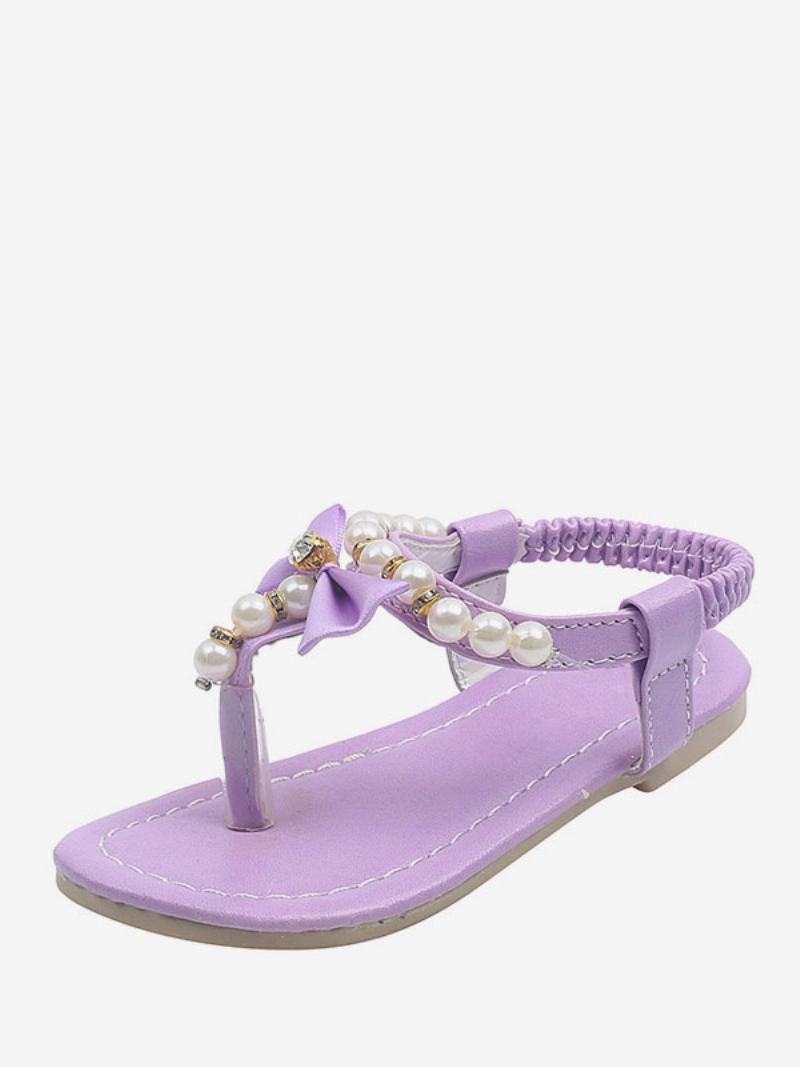 Flower Παπούτσια Για Κορίτσια Purple Pu Leather Pearls Πάρτι For Kids - Μωβ