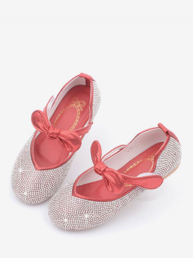 Flower Παπούτσια Για Κορίτσια Rhinestones Bowknot Flats - Κόκκινο