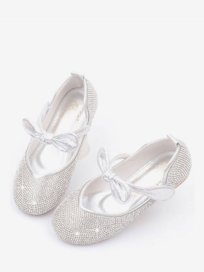 Flower Παπούτσια Για Κορίτσια Rhinestones Bowknot Flats - Ασημί