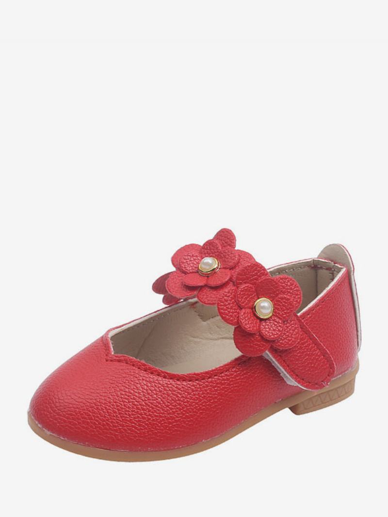 Flower Παπούτσια Για Κορίτσια Rose Pu Leather Flowers Πάρτι For Kids - Κόκκινο